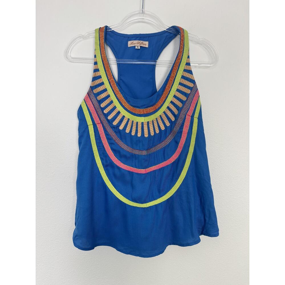 Mara Hoffman Tank Top Womens Small Blue Racerback Embroidered Boho Festival